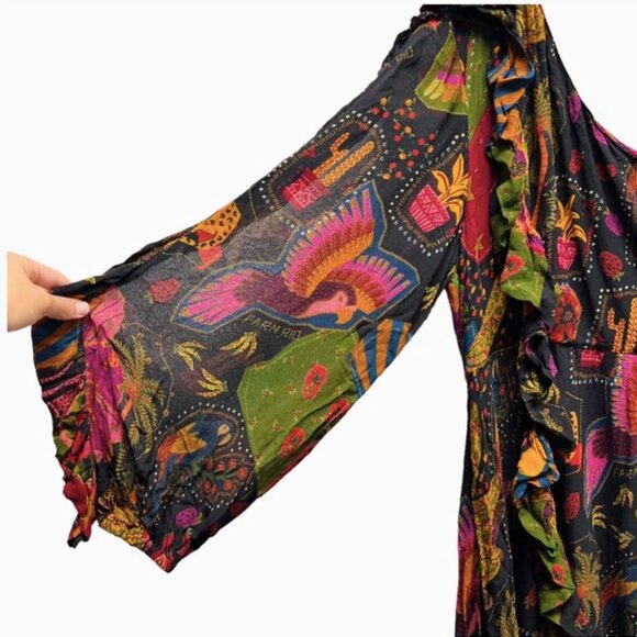 NWT Beautiful Fun Farm Rio Crazy Mix One Shoulder Midi Dress size L Ruffles - Picture 11 of 13